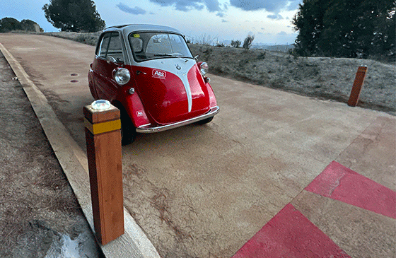 wooden bollard at the roadside