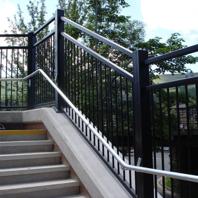 metal railings going up steps