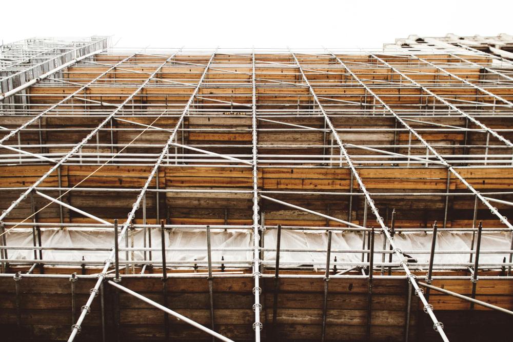 scaffolding in place on a building site
