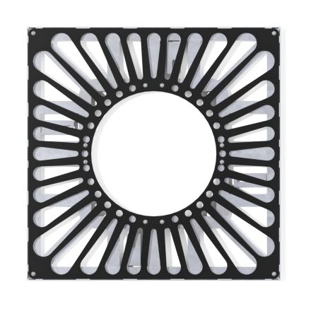 front view of a black coated tree grille