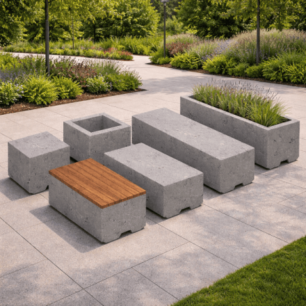 Concrete benches, planters and seating