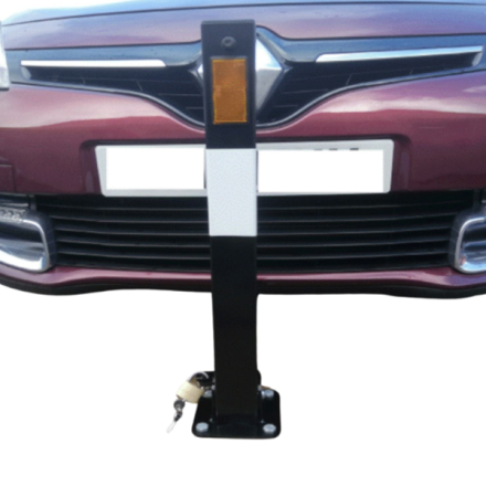 Black and white fold down bollard
