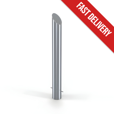 Mitre top stainless steel bollard photo showing full length of bollard.