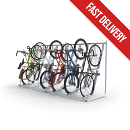 Bikes on a semi vertical bike rack